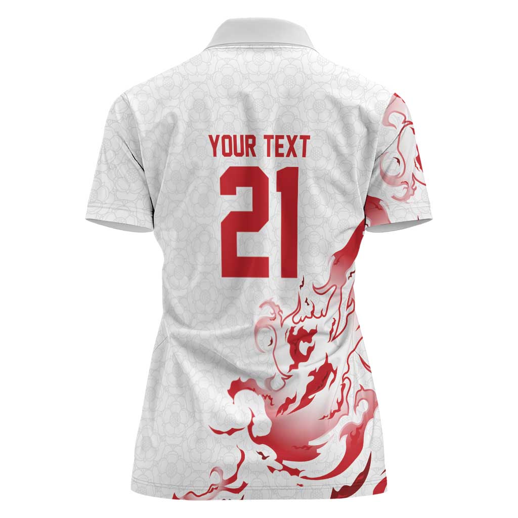 Custom England Rugby Pride Women Polo Shirt Tudor Rose Flame Fire Style