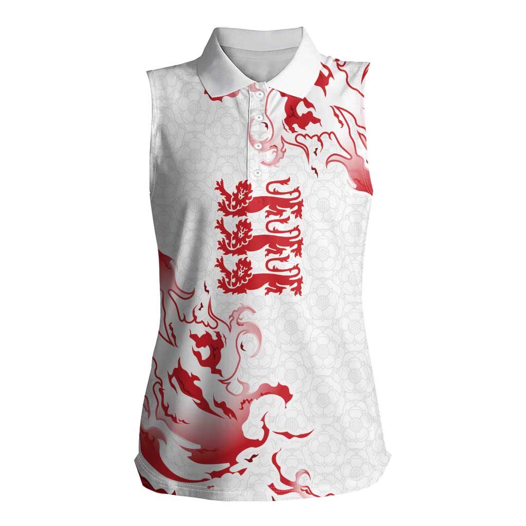 Custom England Rugby Pride Women Sleeveless Polo Shirt Tudor Rose Flame Fire Style