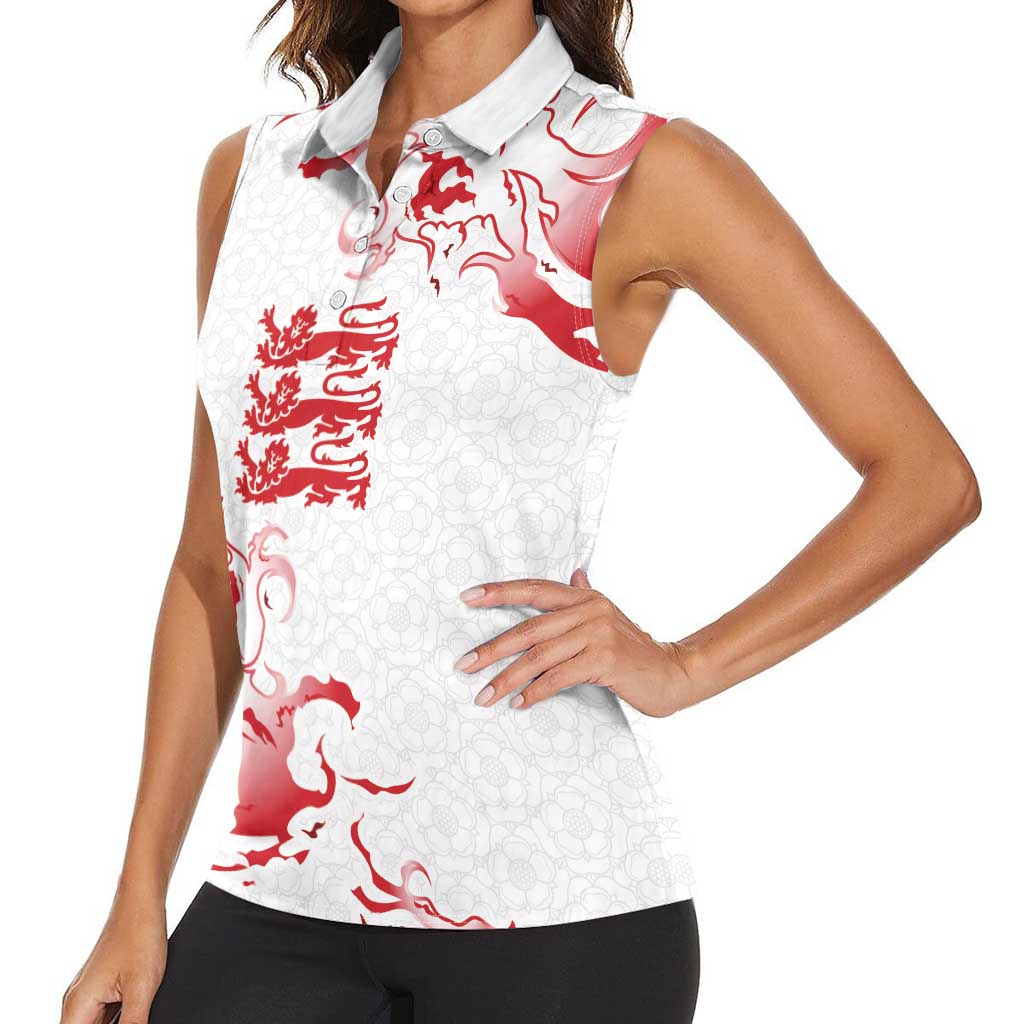 Custom England Rugby Pride Women Sleeveless Polo Shirt Tudor Rose Flame Fire Style
