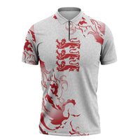 Custom England Rugby Pride Zipper Polo Shirt Tudor Rose Flame Fire Style