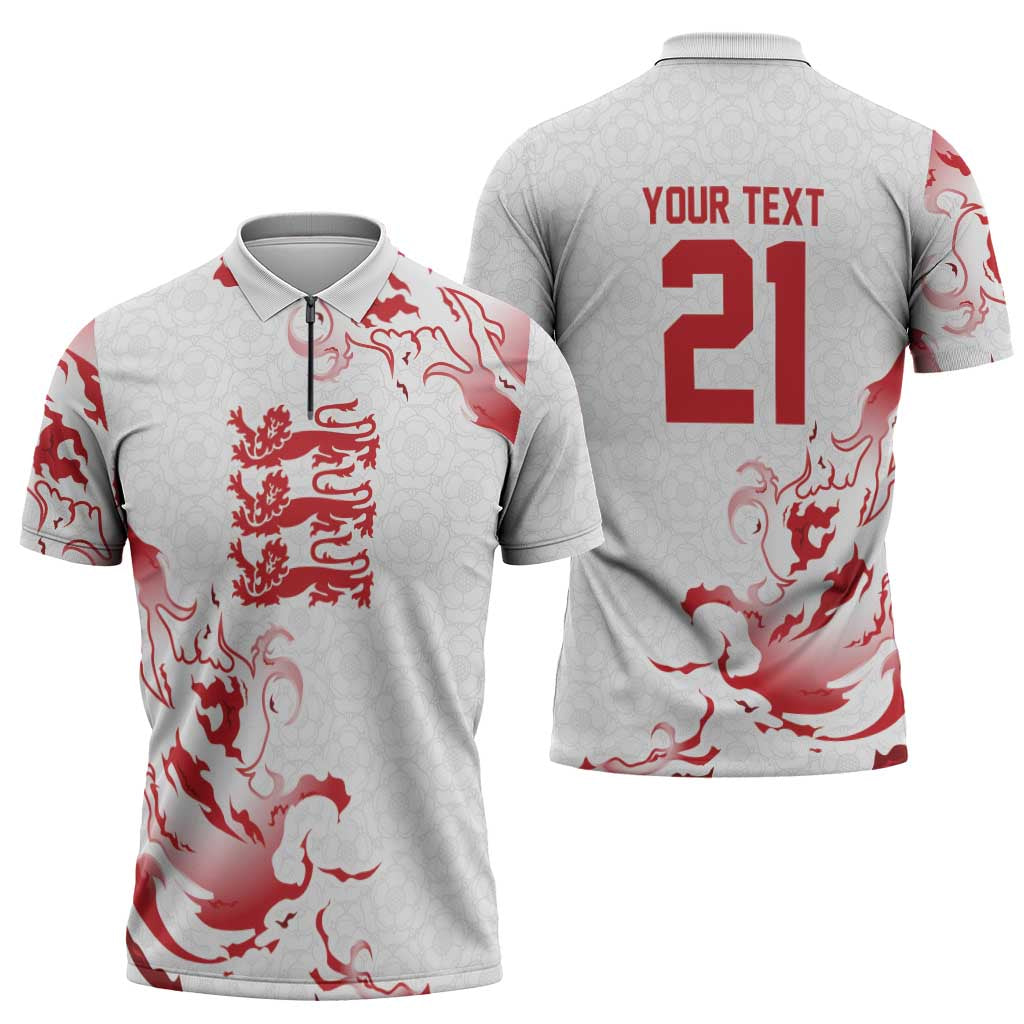 Custom England Rugby Pride Zipper Polo Shirt Tudor Rose Flame Fire Style