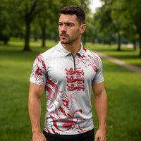 Custom England Rugby Pride Zipper Polo Shirt Tudor Rose Flame Fire Style