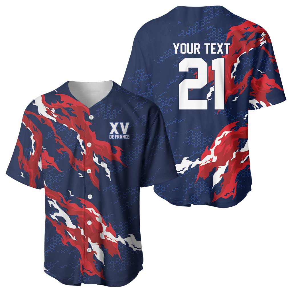 Custom France Rugby Pride Baseball Jersey XV de France Flame Fire Style