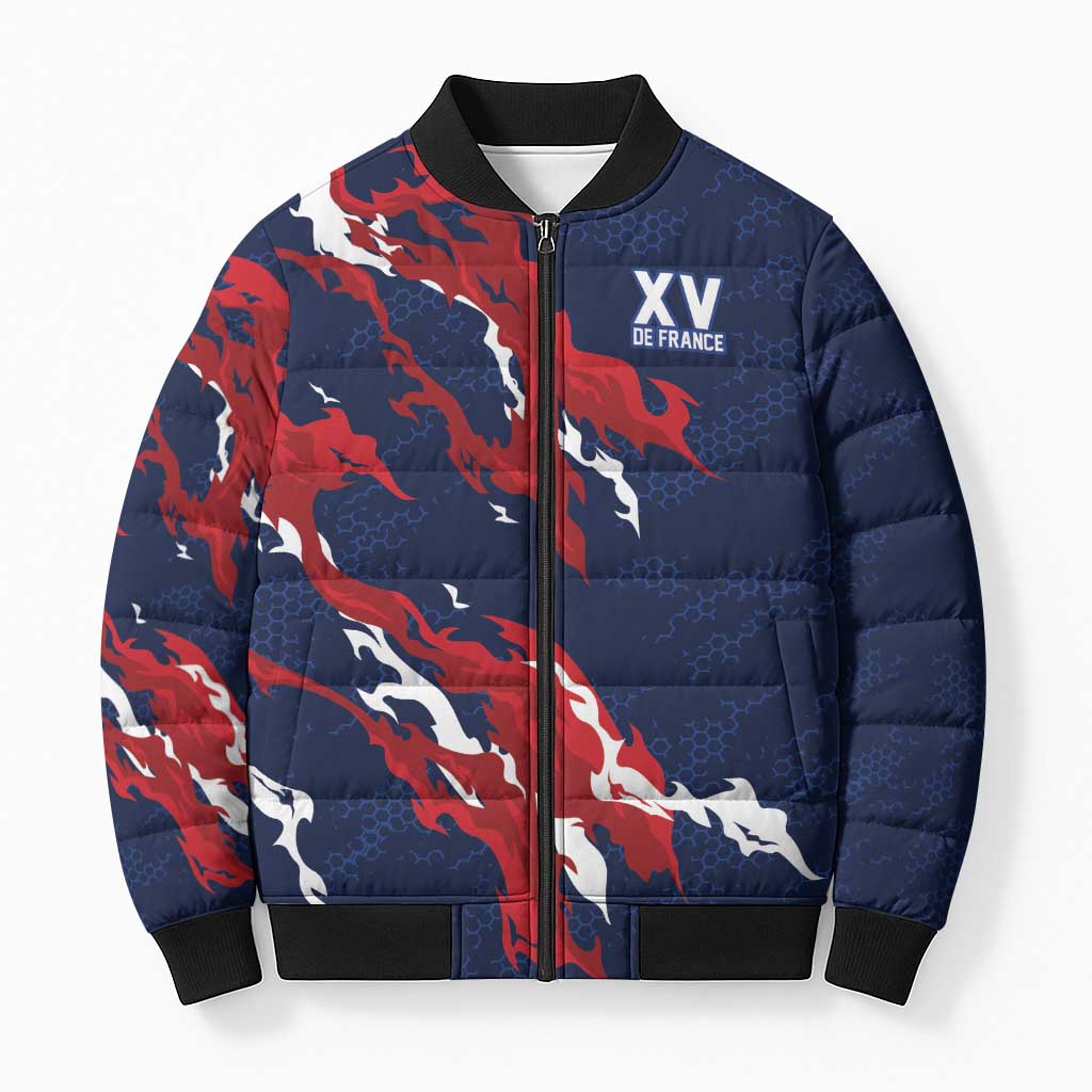 Custom France Rugby Pride Bomber Puffer Jacket XV de France Flame Fire Style