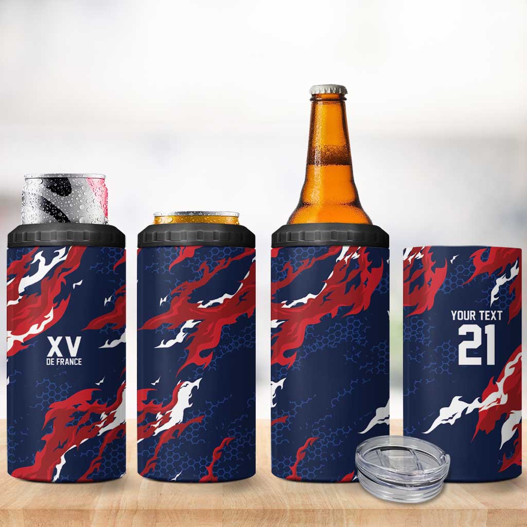 Custom France Rugby Pride 4 in 1 Can Cooler Tumbler XV de France Flame Fire Style