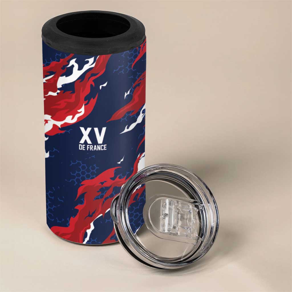 Custom France Rugby Pride 4 in 1 Can Cooler Tumbler XV de France Flame Fire Style