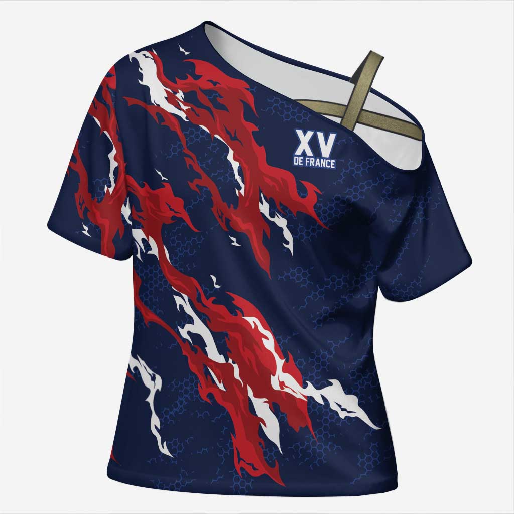 Custom France Rugby Pride Cross Shoulder Shirt XV de France Flame Fire Style