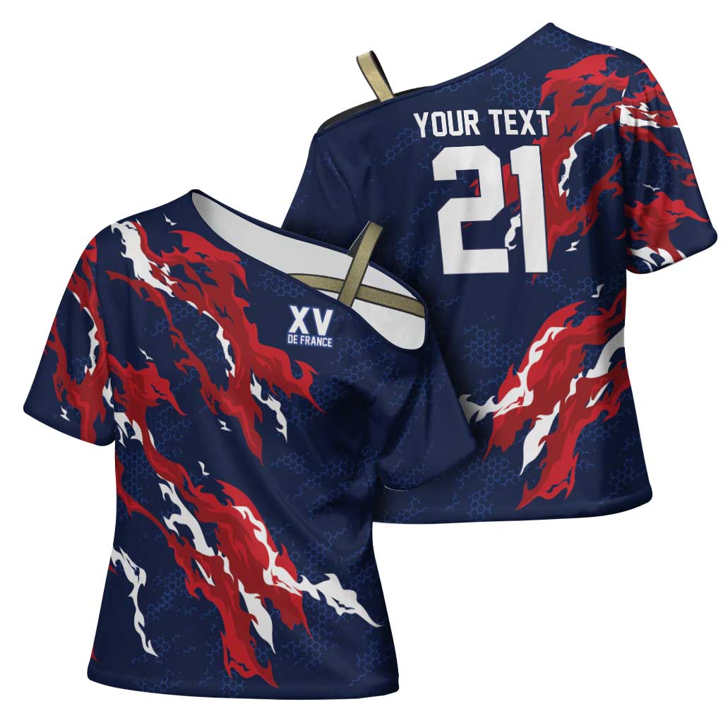 Custom France Rugby Pride Cross Shoulder Shirt XV de France Flame Fire Style