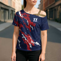 Custom France Rugby Pride Cross Shoulder Shirt XV de France Flame Fire Style