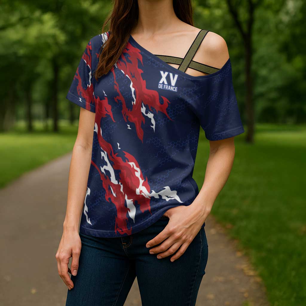 Custom France Rugby Pride Cross Shoulder Shirt XV de France Flame Fire Style