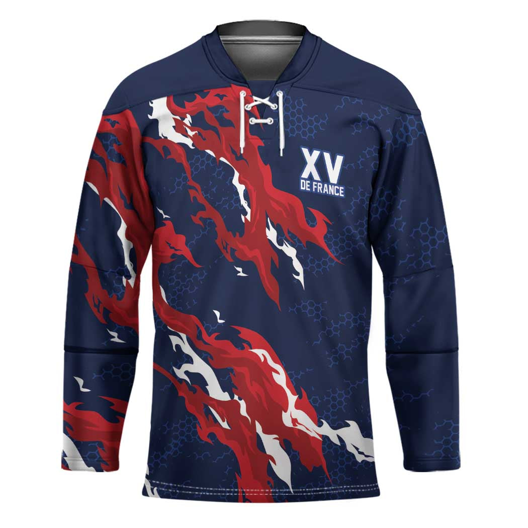Custom France Rugby Pride Hockey Jersey XV de France Flame Fire Style