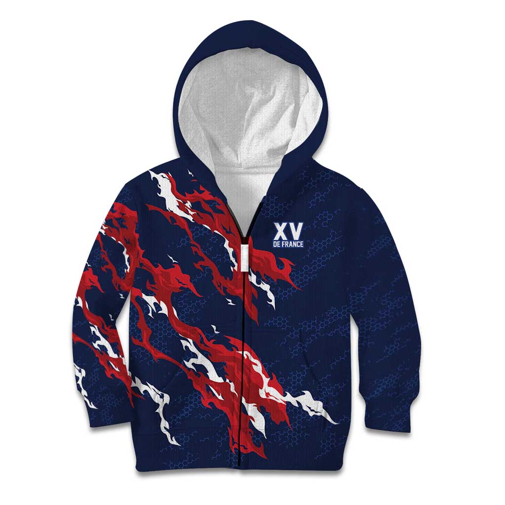 Custom France Rugby Pride Kid Hoodie XV de France Flame Fire Style