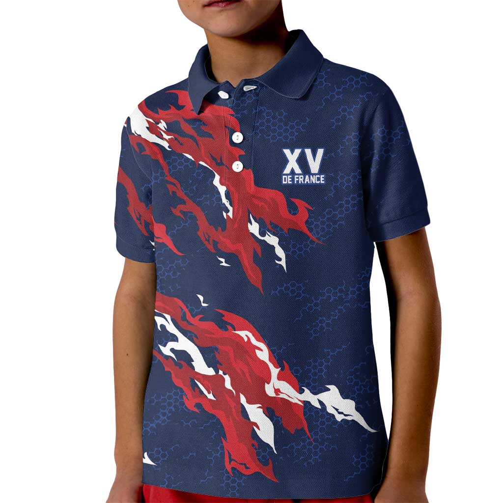 Custom France Rugby Pride Kid Polo Shirt XV de France Flame Fire Style