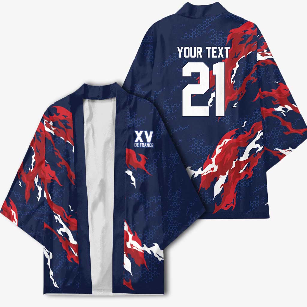 Custom France Rugby Pride Kimono XV de France Flame Fire Style