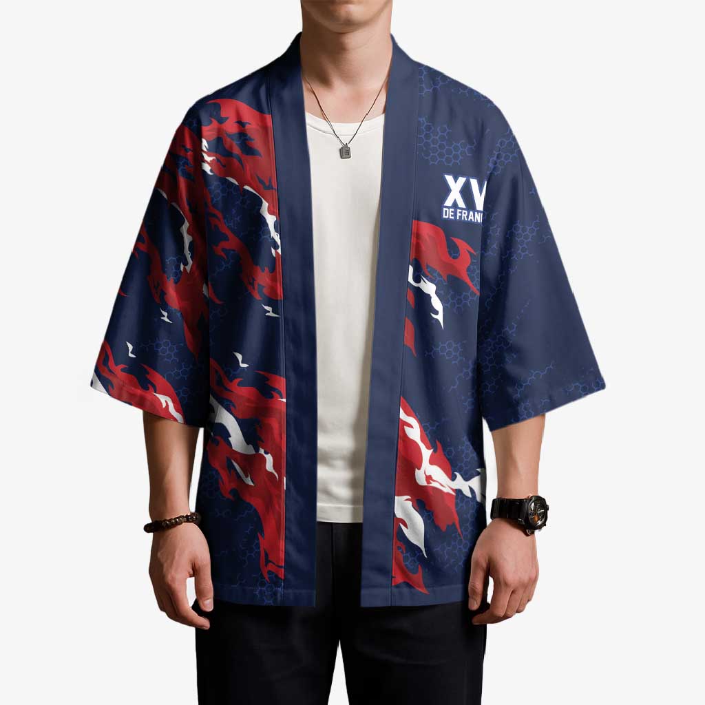 Custom France Rugby Pride Kimono XV de France Flame Fire Style