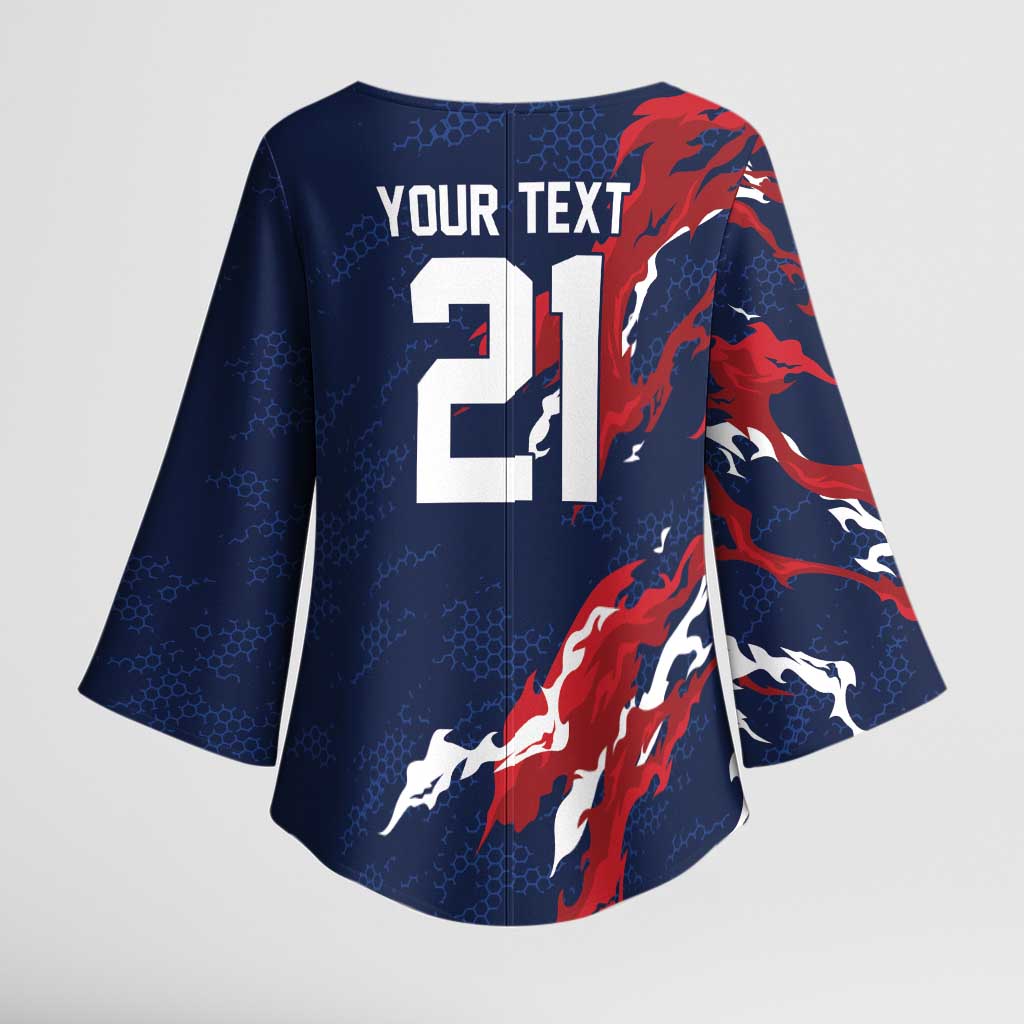 Custom France Rugby Pride Kimono Sleeve Blouse XV de France Flame Fire Style