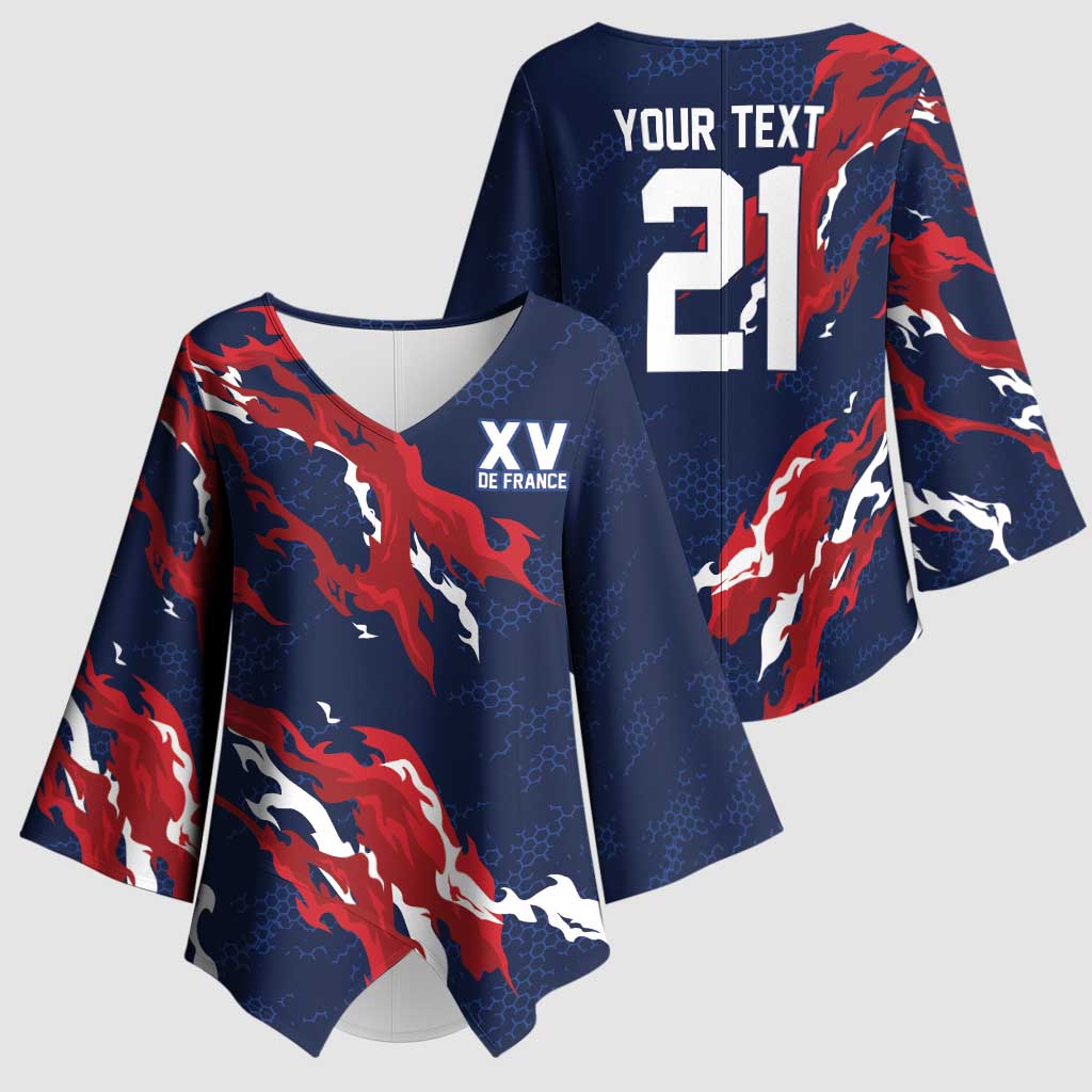 Custom France Rugby Pride Kimono Sleeve Blouse XV de France Flame Fire Style