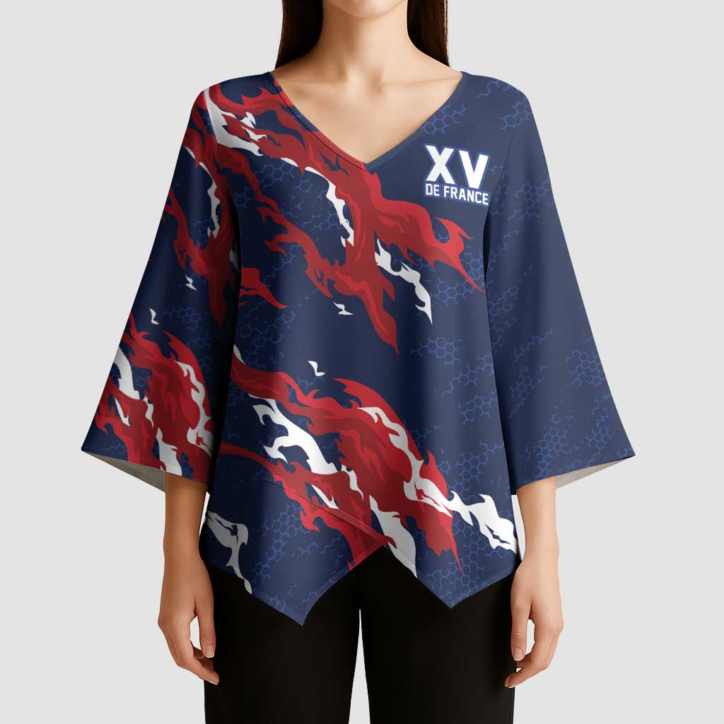 Custom France Rugby Pride Kimono Sleeve Blouse XV de France Flame Fire Style