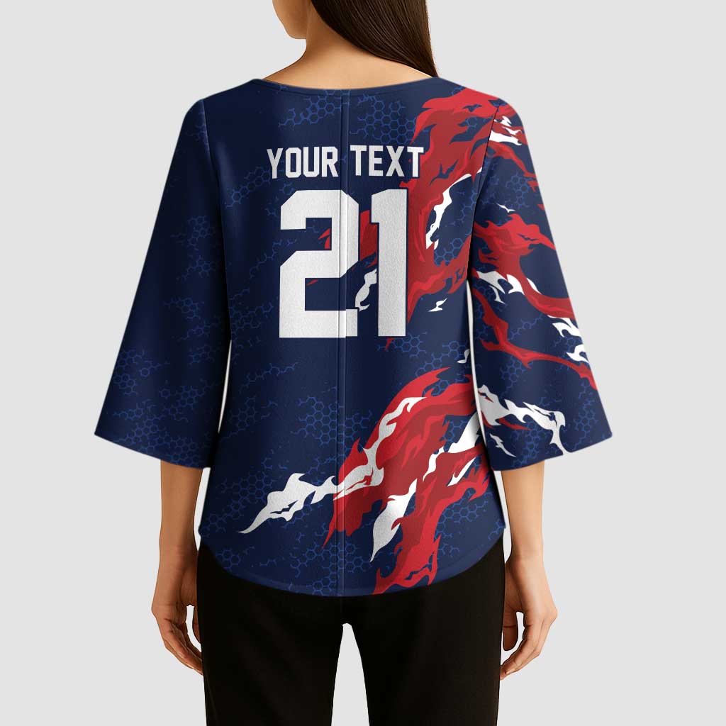 Custom France Rugby Pride Kimono Sleeve Blouse XV de France Flame Fire Style