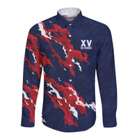 Custom France Rugby Pride Long Sleeve Button Shirt XV de France Flame Fire Style