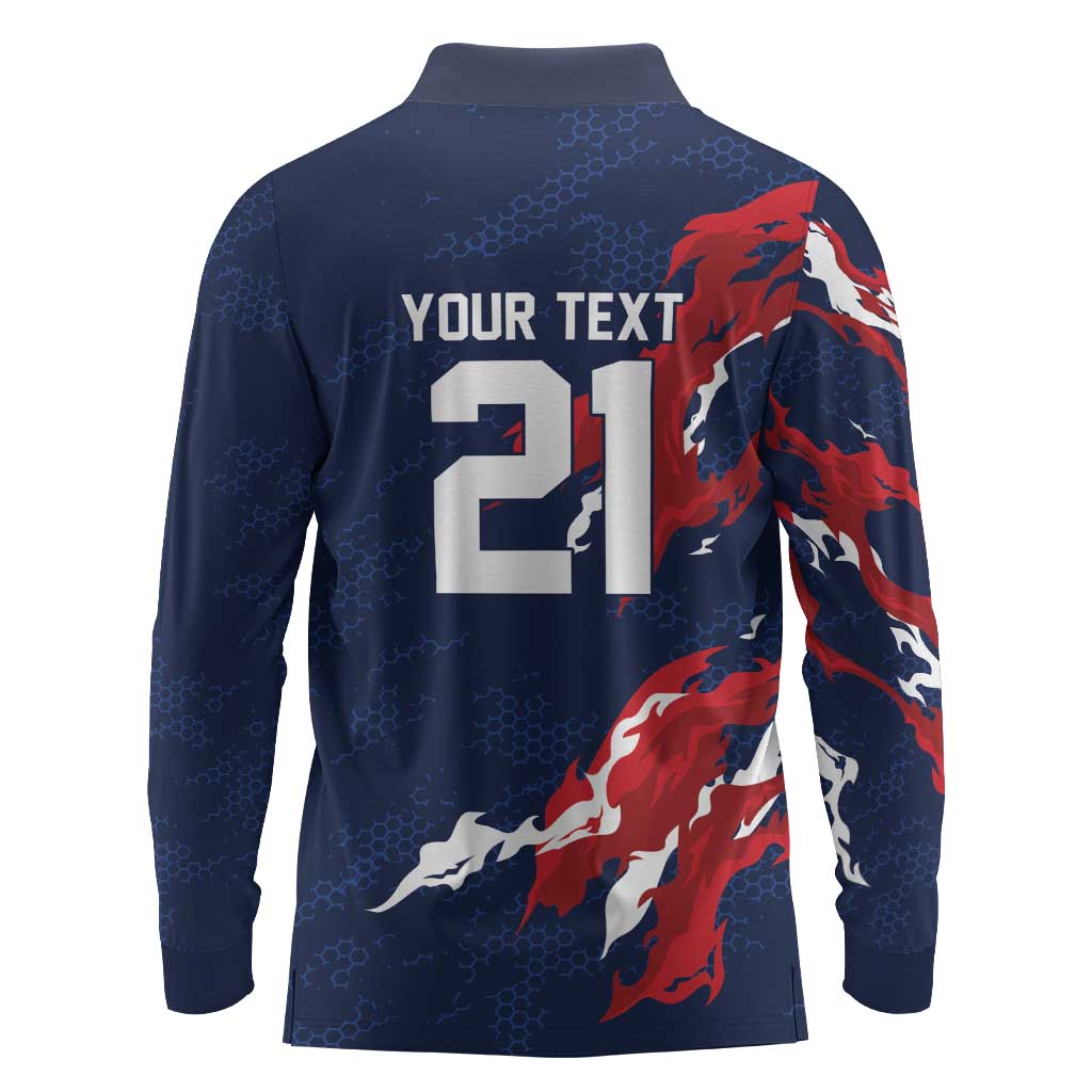 Custom France Rugby Pride Long Sleeve Polo Shirt XV de France Flame Fire Style