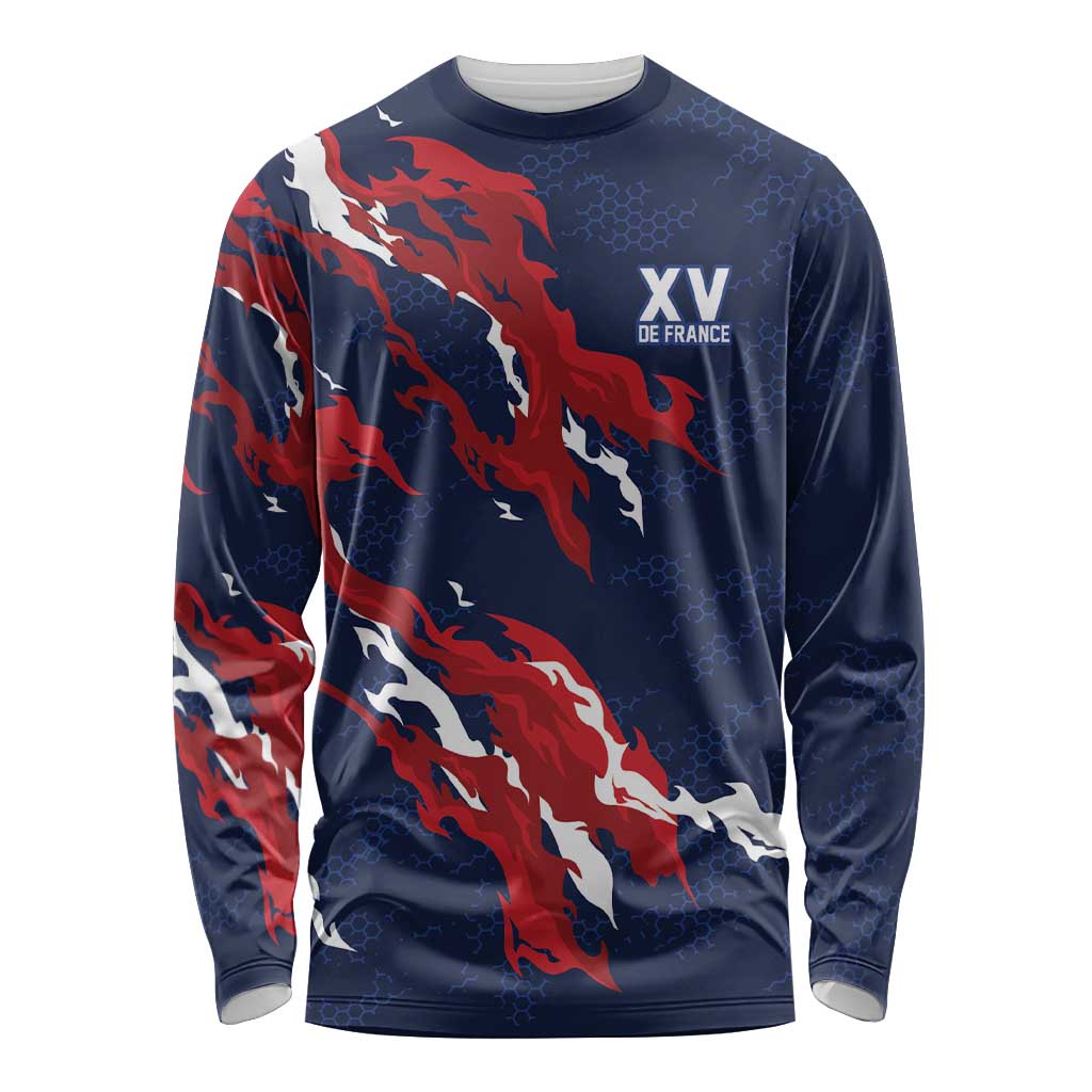 Custom France Rugby Pride Long Sleeve Shirt XV de France Flame Fire Style