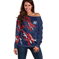 Custom France Rugby Pride Off Shoulder Sweater XV de France Flame Fire Style