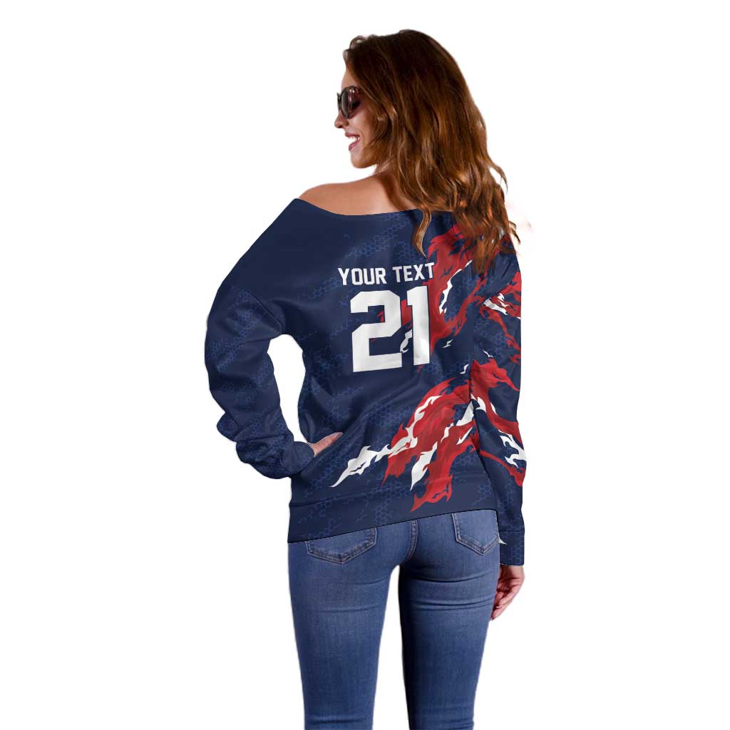 Custom France Rugby Pride Off Shoulder Sweater XV de France Flame Fire Style