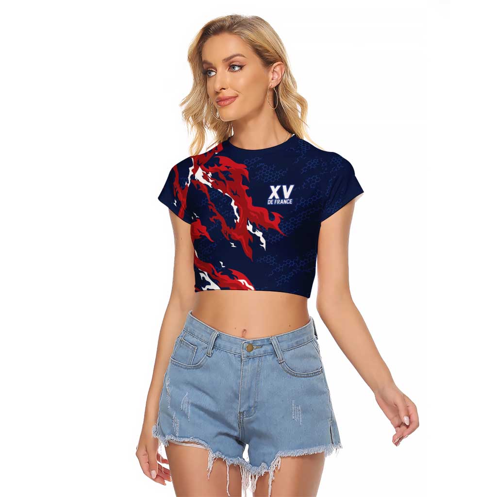 Custom France Rugby Pride Raglan Cropped T Shirt XV de France Flame Fire Style