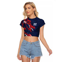 Custom France Rugby Pride Raglan Cropped T Shirt XV de France Flame Fire Style