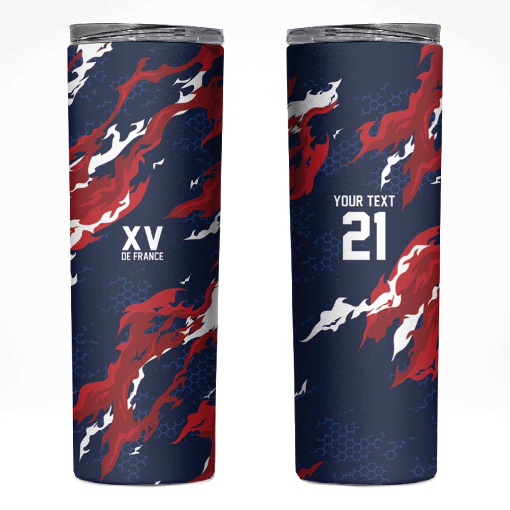 Custom France Rugby Pride Skinny Tumbler XV de France Flame Fire Style