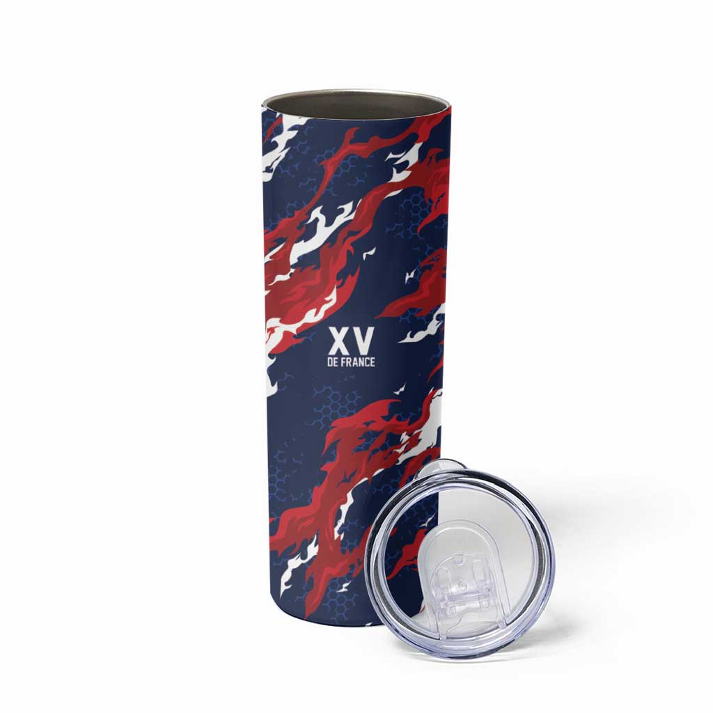 Custom France Rugby Pride Skinny Tumbler XV de France Flame Fire Style