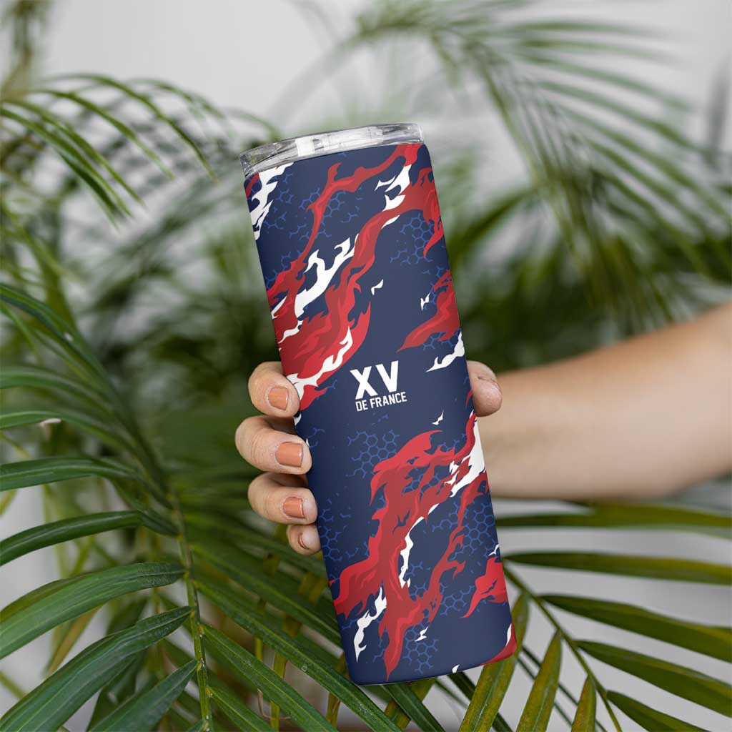 Custom France Rugby Pride Skinny Tumbler XV de France Flame Fire Style