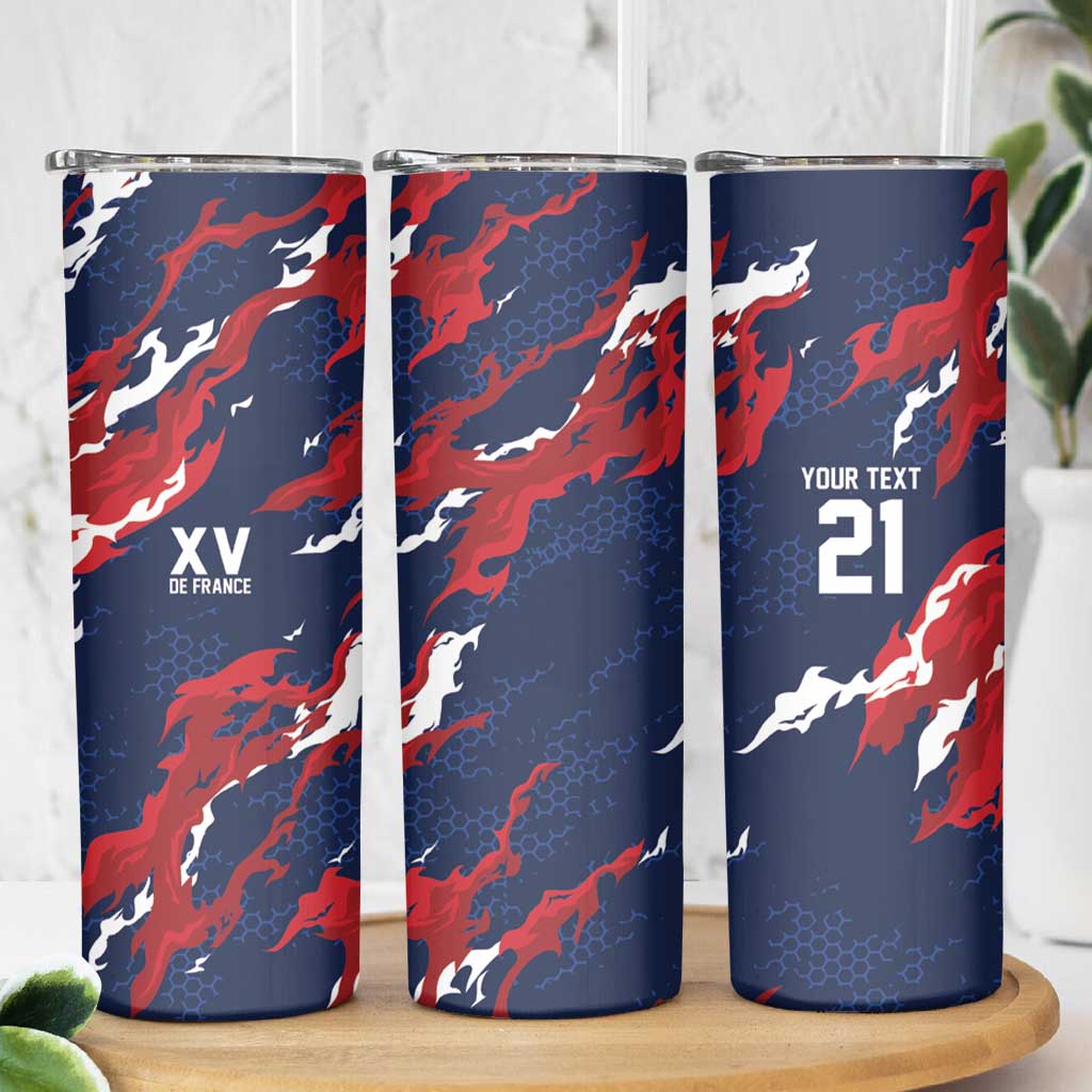 Custom France Rugby Pride Skinny Tumbler XV de France Flame Fire Style