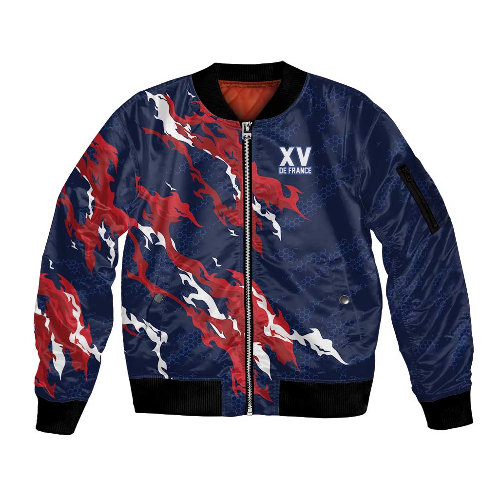Custom France Rugby Pride Sleeve Zip Bomber Jacket XV de France Flame Fire Style