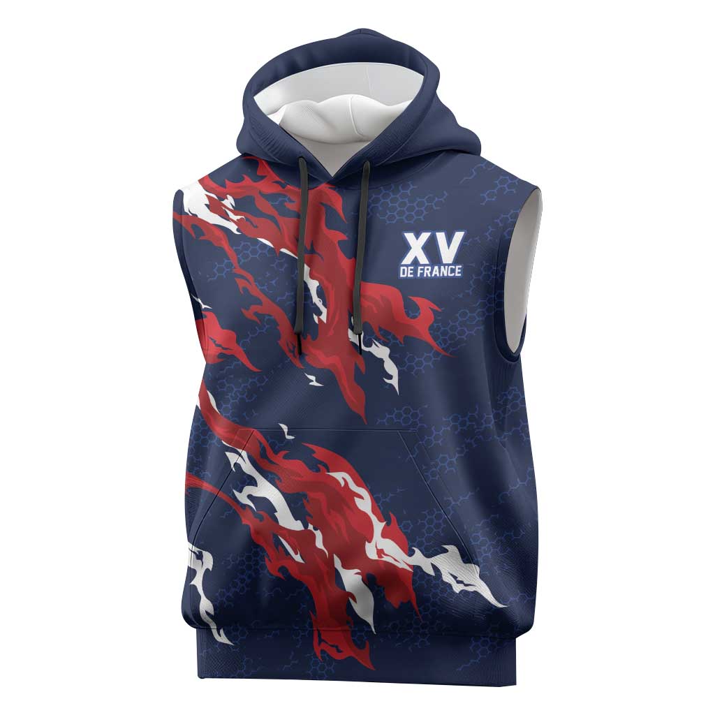 Custom France Rugby Pride Sleeveless Hoodie XV de France Flame Fire Style