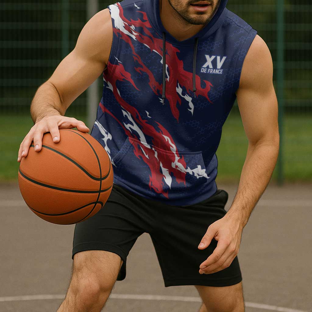 Custom France Rugby Pride Sleeveless Hoodie XV de France Flame Fire Style