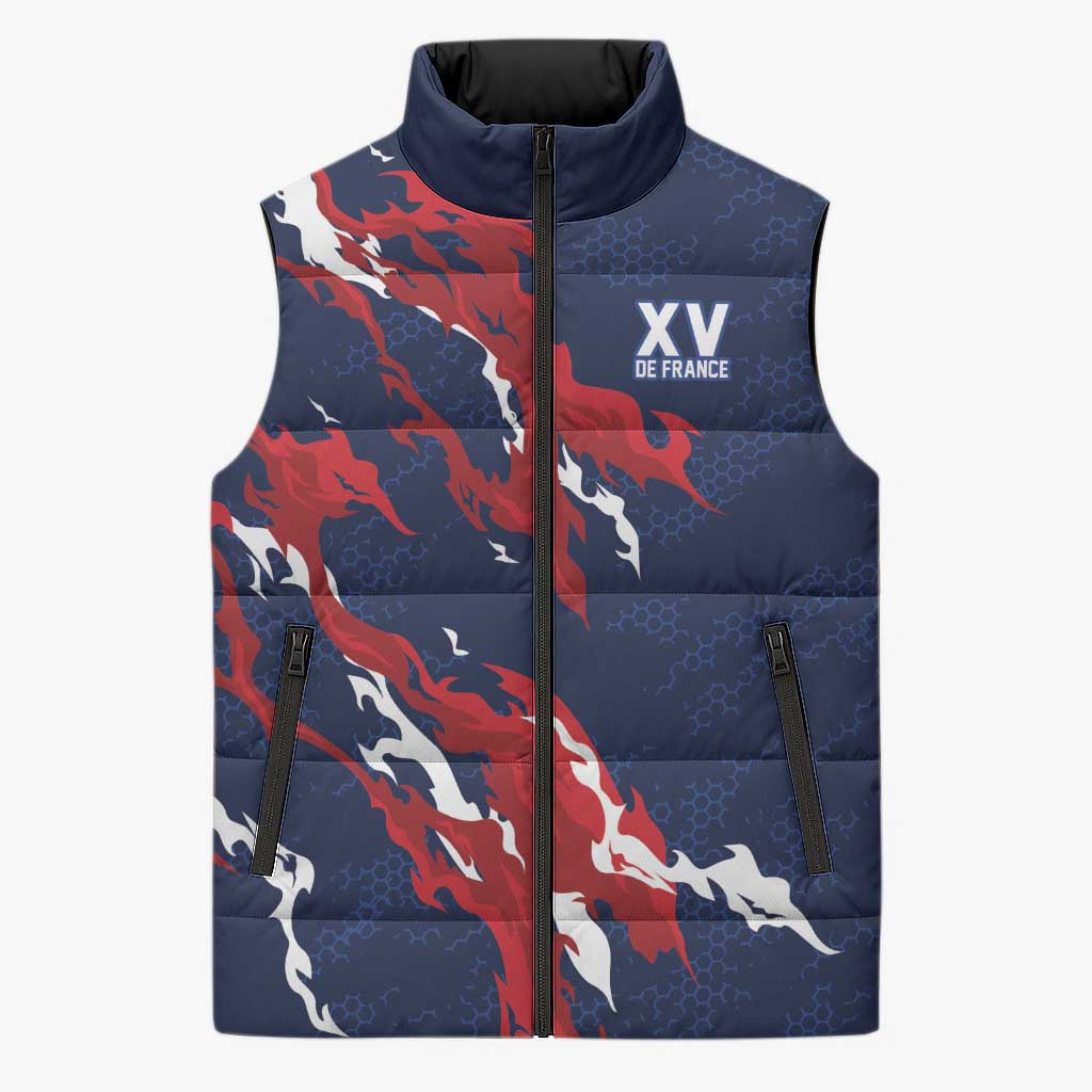 Custom France Rugby Pride Sleeveless Puffer Jacket XV de France Flame Fire Style