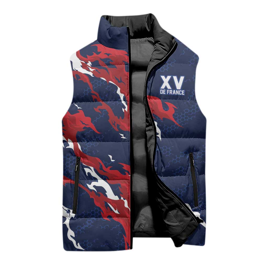 Custom France Rugby Pride Sleeveless Puffer Jacket XV de France Flame Fire Style