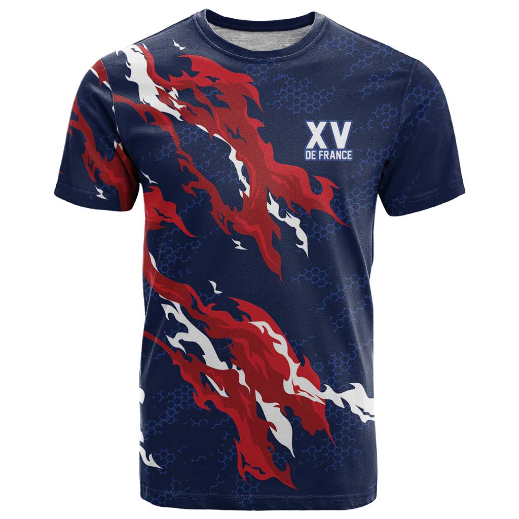 Custom France Rugby Pride T Shirt XV de France Flame Fire Style