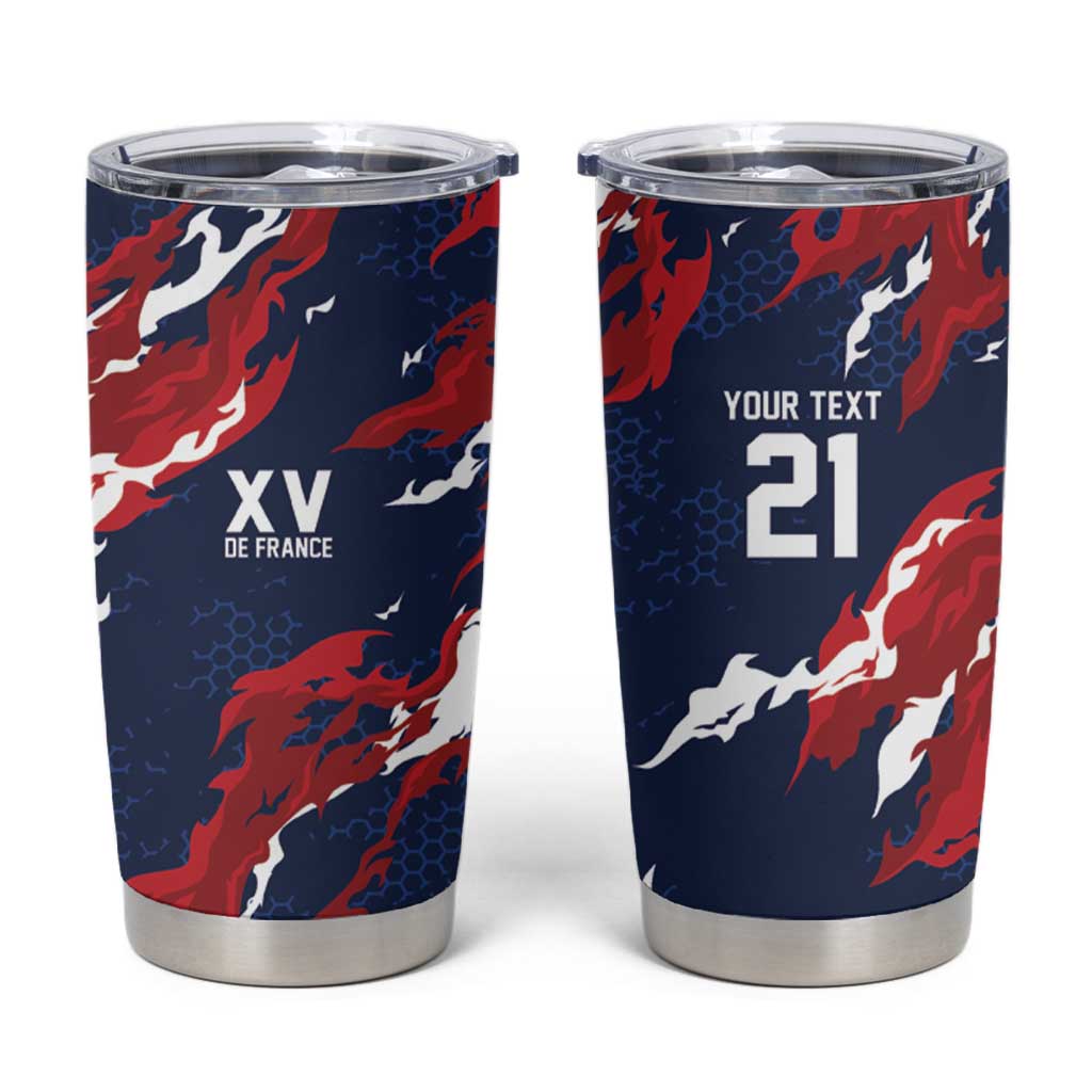 Custom France Rugby Pride Tumbler Cup XV de France Flame Fire Style