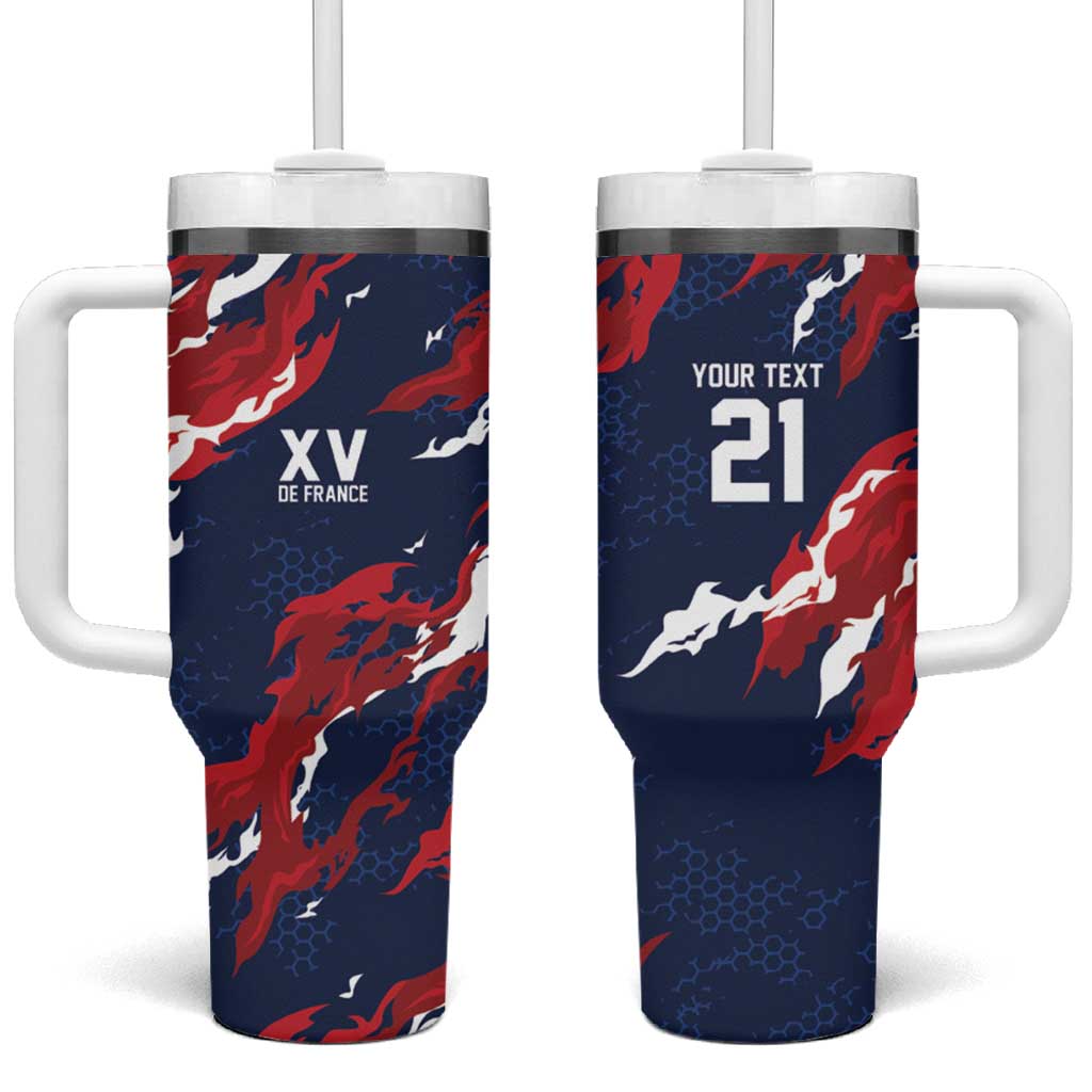 Custom France Rugby Pride Tumbler With Handle XV de France Flame Fire Style
