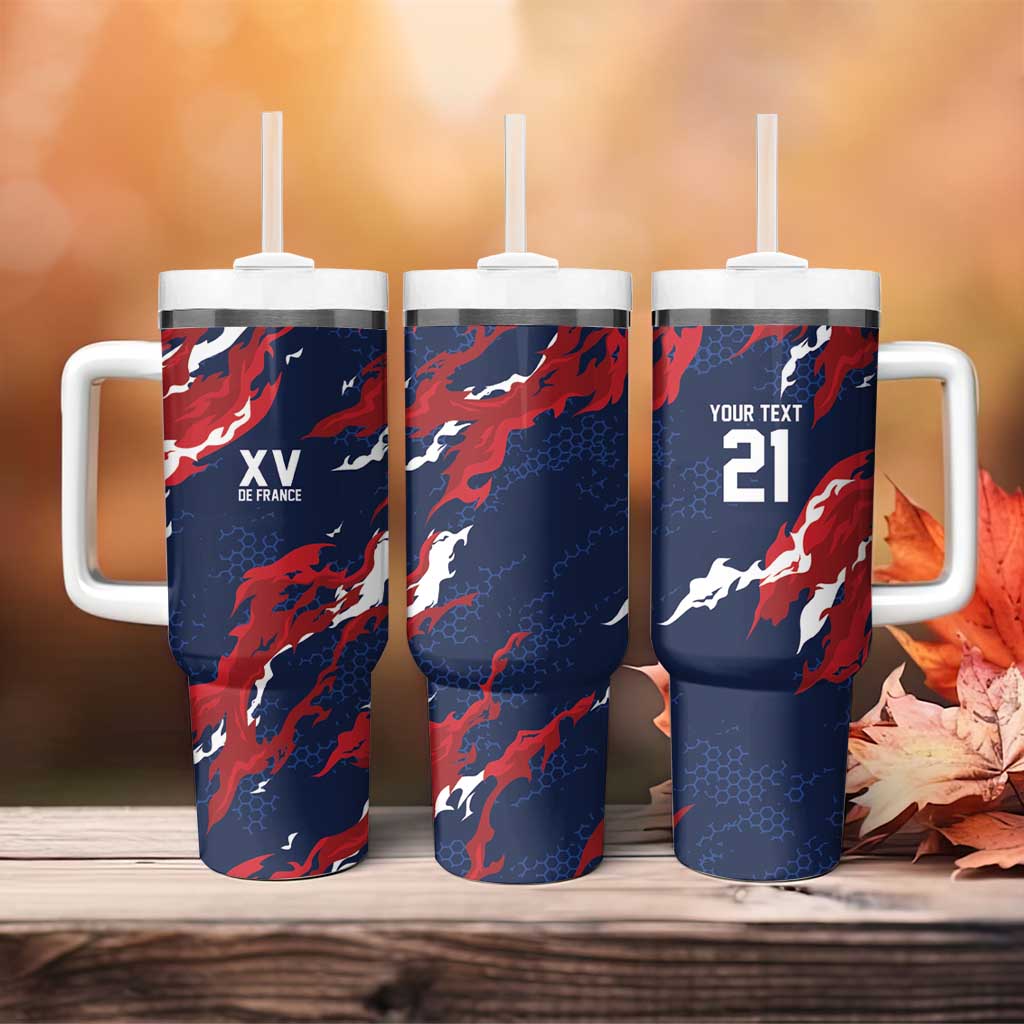 Custom France Rugby Pride Tumbler With Handle XV de France Flame Fire Style
