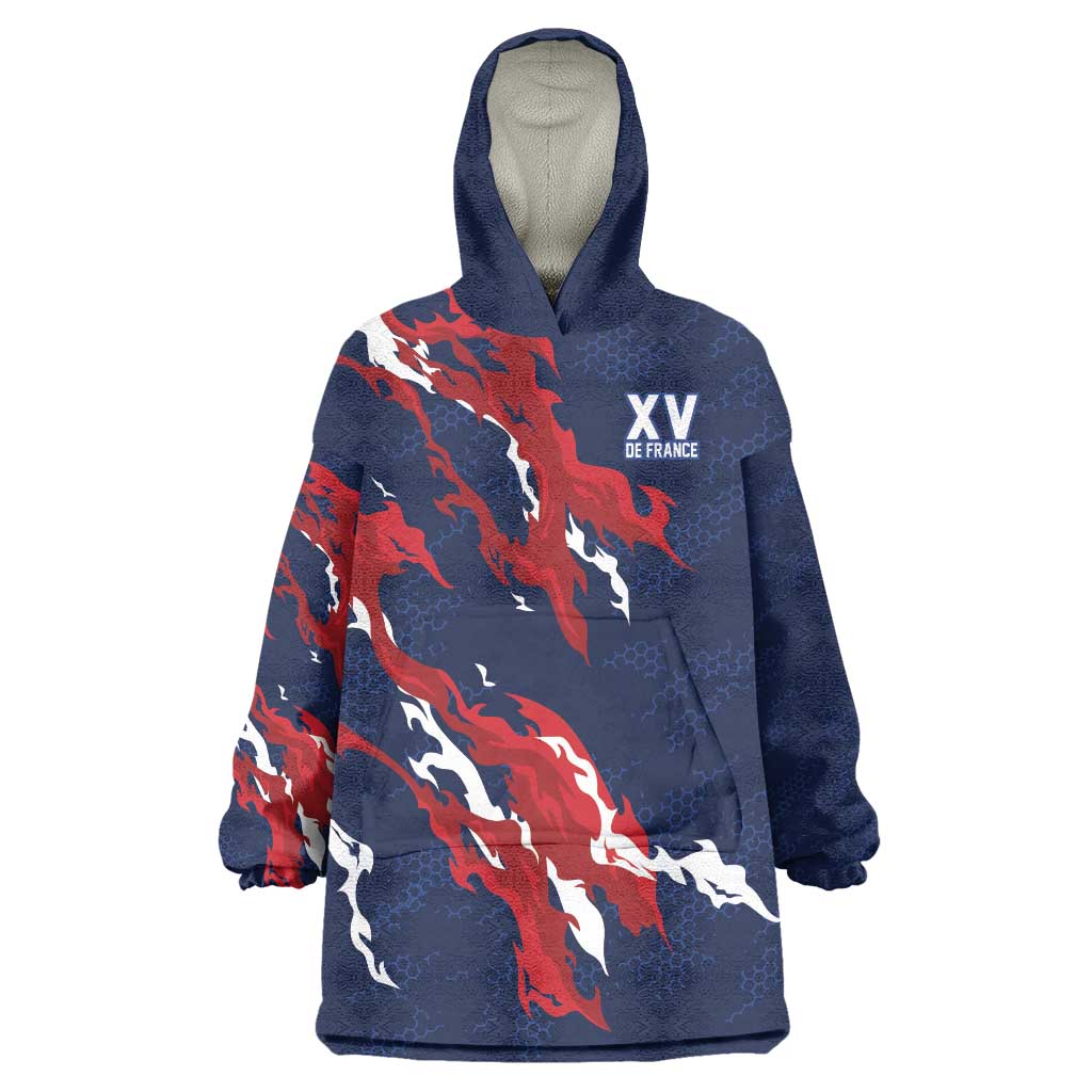Custom France Rugby Pride Wearable Blanket Hoodie XV de France Flame Fire Style