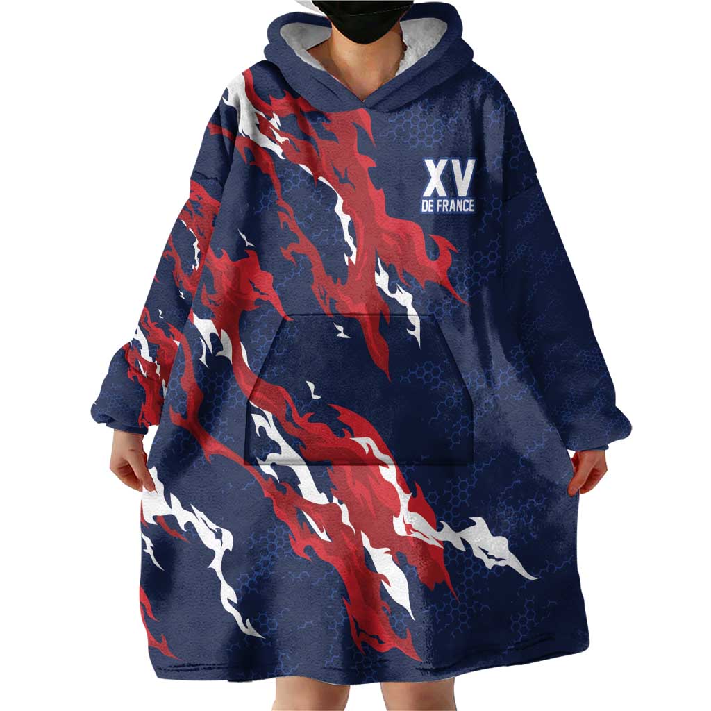 Custom France Rugby Pride Wearable Blanket Hoodie XV de France Flame Fire Style