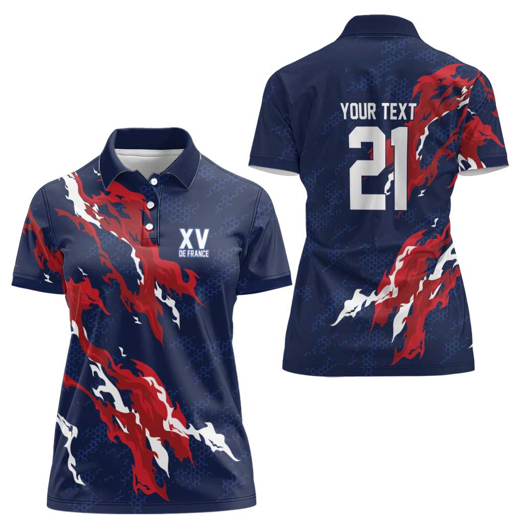 Custom France Rugby Pride Women Polo Shirt XV de France Flame Fire Style