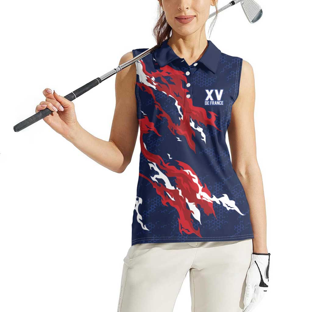 Custom France Rugby Pride Women Sleeveless Polo Shirt XV de France Flame Fire Style