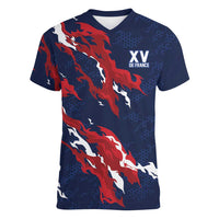 Custom France Rugby Pride Women V-Neck T-Shirt XV de France Flame Fire Style