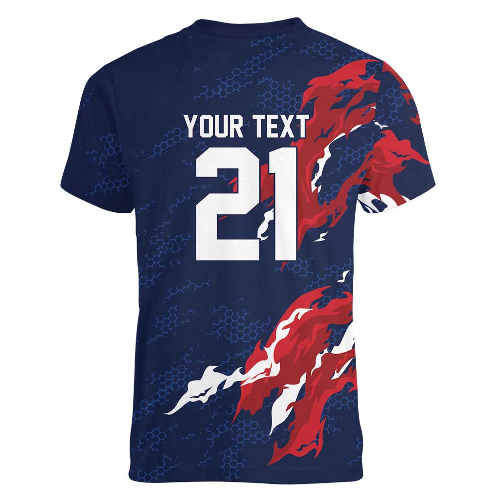 Custom France Rugby Pride Women V-Neck T-Shirt XV de France Flame Fire Style