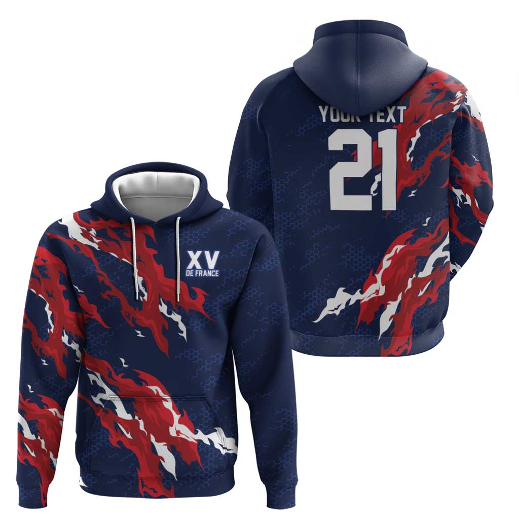 Custom France Rugby Pride Zip Hoodie XV de France Flame Fire Style